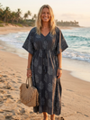 Black Floral Kimono Maxi Dress – Women’s Cruise Wear Boho Kaftan S/M/L