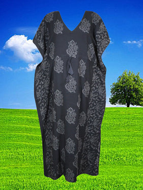 Womens Resort Wear Caftan, Cruise Maxi Dress, Black Floral Kimono Kaftan Dress S/M/L