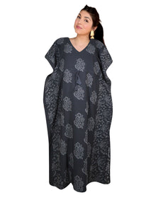  Womens Black Floral Kimono Caftan, Cruise Maxi Dress, Boho Resort Wear S/M/L