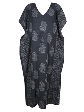 Womens Resort Wear Caftan, Cruise Maxi Dress, Black Floral Kimono Kaftan Dress S/M/L