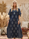 Women’s Black Floral Kimono Caftan – Boho Summer Travel Maxi Dress S/M/L