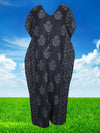 Women's Travel Caftan Maxi Dress, Black Kimono Floral Printed Summer Maxidress S/M/L