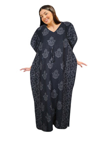  Women's Black Floral Kimono Caftan, Summer Travel Maxi Dress S/M/L