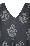 Women's Travel Caftan Maxi Dress, Black Kimono Floral Printed Summer Maxidress S/M/L