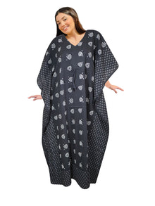  Womens Black Printed Kaftan Maxi Dress, Boho Travel Caftan, Resort Beachwear  S/M/L