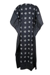 Womens Kaftan Maxi Dress, Beach, Travel Black Printed Long Caftan Dress S/M/L