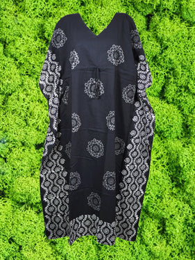 Womens Black Kimono Maxi dress, Beach Kaftan Coverups, Floral Kaftan dress S/M/L