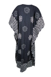 Womens Black Kimono Maxi dress, Beach Kaftan Coverups, Floral Kaftan dress S/M/L
