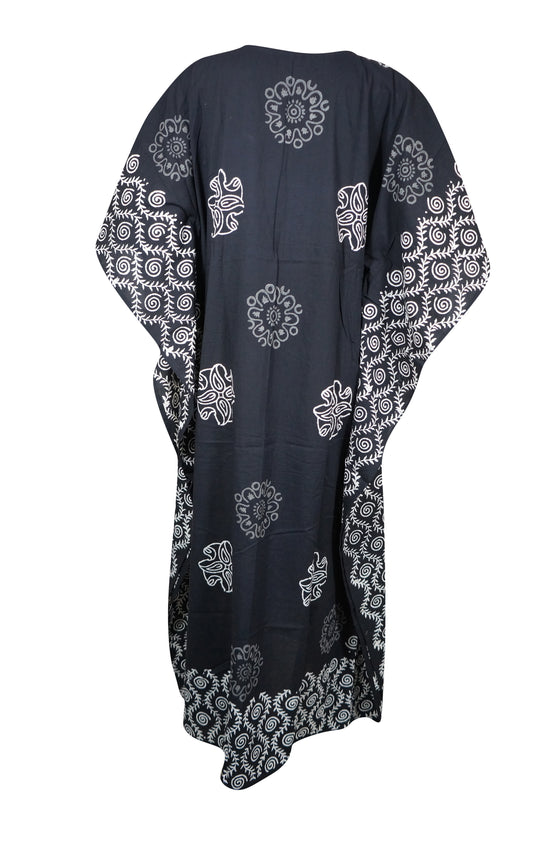 Womens Black Kimono Maxi dress, Beach Kaftan Coverups, Floral Kaftan dress S/M/L