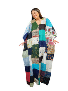  Women's Patchwork Cotton Maxi Kaftan Dress – Boho Lounge Wear & Resort Maxi Dress One size