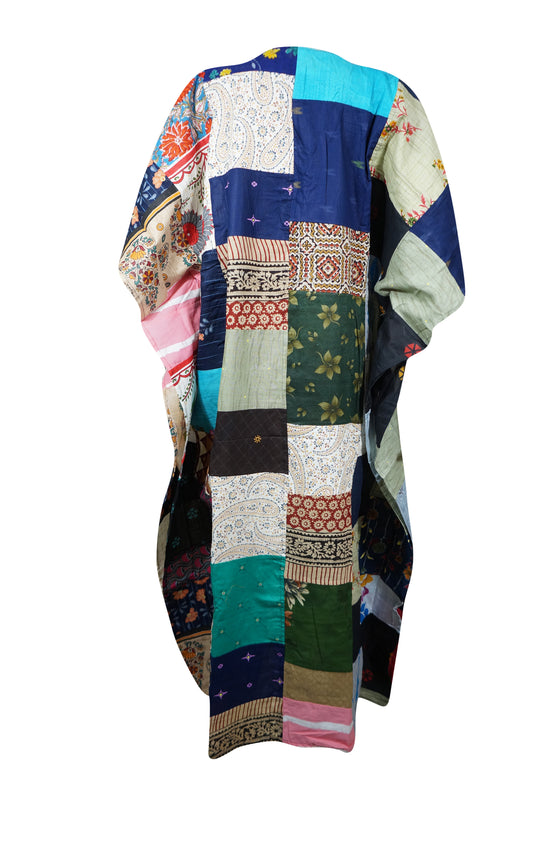 Womens Maxi Kaftan Dress, Patchwork Lounger, Cotton Resort Wear Maxidress One size