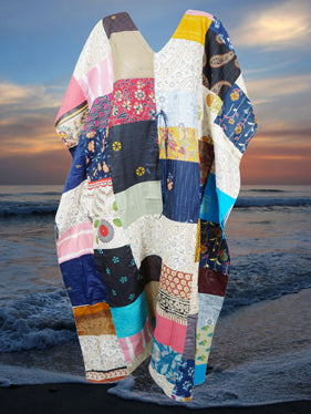 Patchwork Maxi Kaftan Dress, Soft Cotton Caftan, Beach Cover Up, Maxidress One size