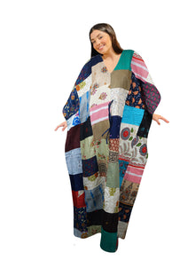  Women’s Cotton Patchwork Maxi Kaftan – Multicolor Long Beach Cover Up Dress L-3X