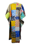 Printed Cotton Maxi Kaftan, Patchwork Maxidress, Yellow Blue, resort wear cruise Dress, One size