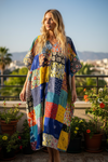 Women’s Multicolor Cotton Patchwork Maxi Kaftan – Long Boho Beach Cover-Up Dress L-3X