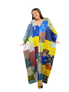  Women's Patchwork Cotton Kaftan Dress – Kimono Sleeve Maxi Caftan for Summer & Cruise Wear L-3XL