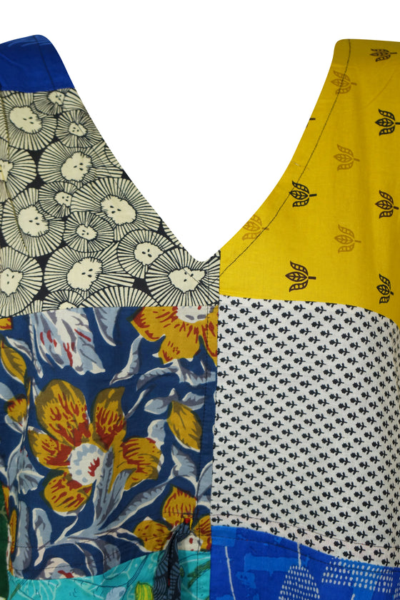 Patchwork Maxi Kaftan Dress, Yellow Soft Cotton Caftan, Beach Cover Up, Maxidress L-3X