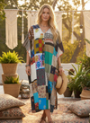 Handmade Blue Cotton Patchwork Kaftan – Boho Maxi Dress for Women L-3X