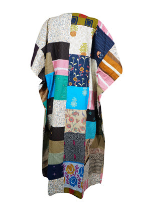 Fall Maxi Floral Print Dress, Patchwork Cotton Beach Kimono Dresses L-3X