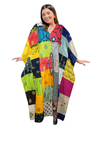  Boho Maxi Dress – Colorful Patchwork Cotton Kimono Beach Dress L-3X