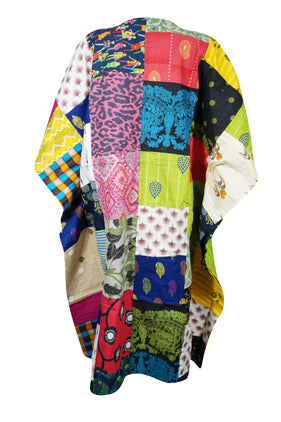 Boho Maxi Dress, With Colorful Patchwork Cotton Floral Beach Dresses, Kimono Dress L-3X