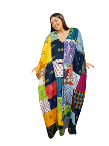  Women's Maxi Floral Patchwork Dress – Cotton Beach Kimono Kaftan  L-3XL