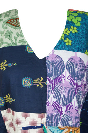Maxi Floral Print Dress, Patchwork Cotton Beach Kimono Dresses L-3XL