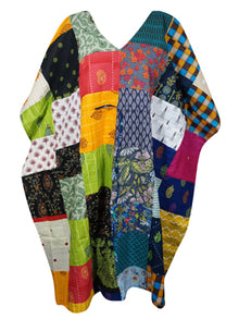  Cotton Maxi Dress, Patchwork Multicolor Floral Print Kaftan, Beach Long Caftan Dresses L-3X