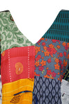 Cotton Maxi Dress, Patchwork Multicolor Floral Print Kaftan, Beach Long Caftan Dresses L-3X
