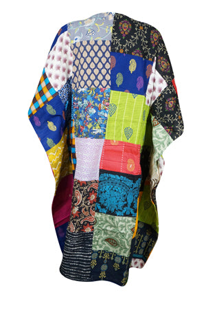 Cotton Maxi Dress, Patchwork Multicolor Floral Print Kaftan, Beach Long Caftan Dresses L-3X