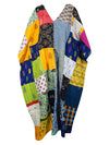 Kaftan Maxi Floral Print Dress, Patchwork Cotton Beach Kimono Dresses L-3XL
