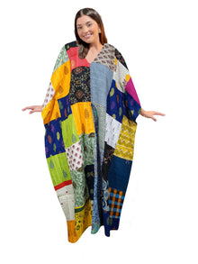 Boho Patchwork Cotton Maxi Dress – Colorful Printed Kaftan for Women L-3XL
