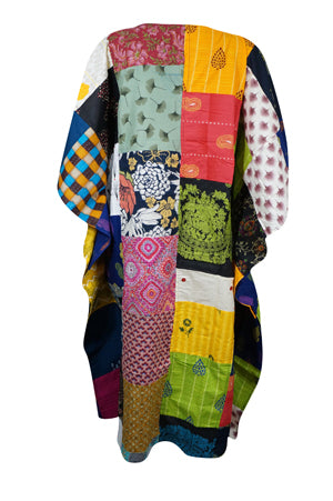 Boho Maxi Dress With Patchwork, Cotton Colorful Printed Kaftan Maxi Dresses L-3XL