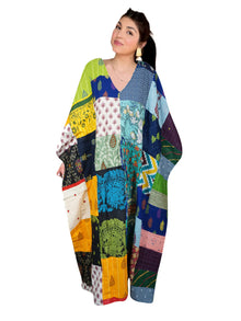  Women's Patchwork Cotton Maxi Kaftan – Multicolor Boho Beach Caftan Dress L-3X