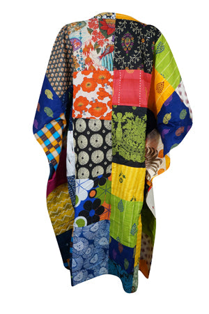 Patchwork Maxi Kaftan, Cruise, Patchwork Cotton Dress Fall Boho, Kimono Dresses L-3X