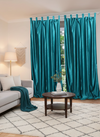 Pair of Blue Curtain Panels – Handmade Tab Top Drapes for Refreshing Bedroom Décor