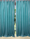 2 Sea Blue Velvet Curtains – Handmade Tab Top Drapes, Luxurious Textured Window Panel