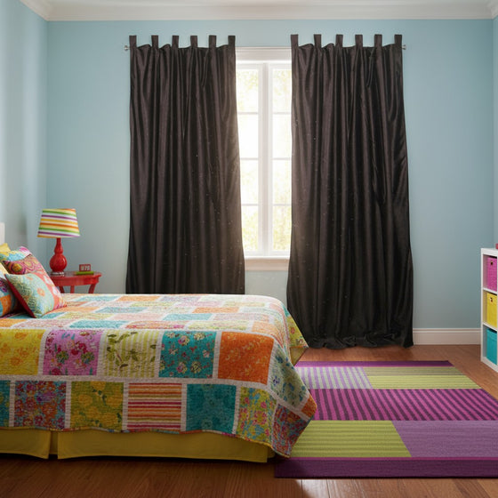 Brown Window Curtains – Crushed Velvet Feel Tab Top Drapes for Elegant Boho Interiors 84