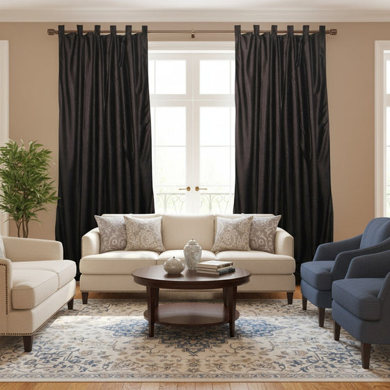 Pair of Textured Brown Curtain Panels – Tab Top Window Drapes for Elegant Interiors 96