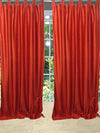 2 Orange Velvet Curtains – Handmade Tab Top Drapes for Windows, Luxurious Textured Drapes