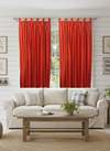 2 Orange Velvet Curtains – Handmade Tab Top Drapes for Windows, Luxurious Textured Drapes