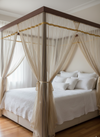 Pair of Sheer Golden Window Curtains – Gold Tab Top Bed Canopy Drapes, Elegant Home Décor 
