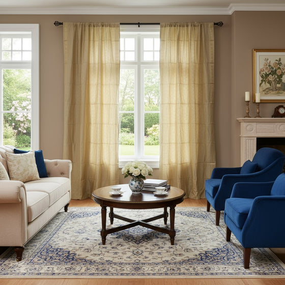 Pair of Sari Curtains – Gold Brocade Window Treatment Drapes for Boho Luxe Interiors 96