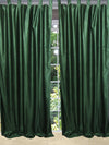 Pair of Green Velvet Feel Curtains – Textured Tab Top Drapes for Boho Chic Interiors, 96