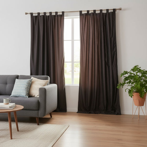 Brown Velvet Texture Curtains – Boho Tab Top Drapes for Cozy Elegant Interiors Set of 2 (84")