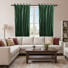  Pair of Green Velvet Feel Curtains – Textured Tab Top Drapes for Boho Chic Interiors, 96