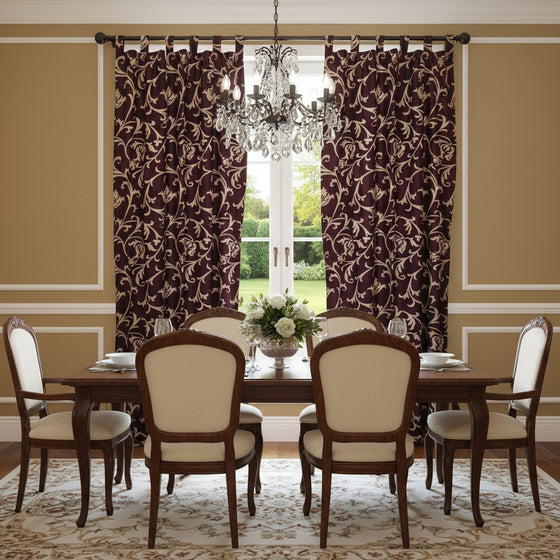 Pair of Plum Floral Curtains – Printed Crushed Velvet Feel Tab Top Drapes 96