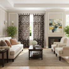  Pair of Brown Floral Printed Curtains – 96" Tab Top Drapes for Elegant Boho Interiors