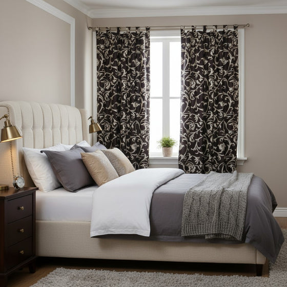 Brown Leaf Scroll Living Room Curtains – Tab Top Window Panels for Elegant Home Décor, 84