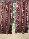 Textured Boho Curtain Pair – Red & Brown Tab Top Drapes for Cozy Home Décor